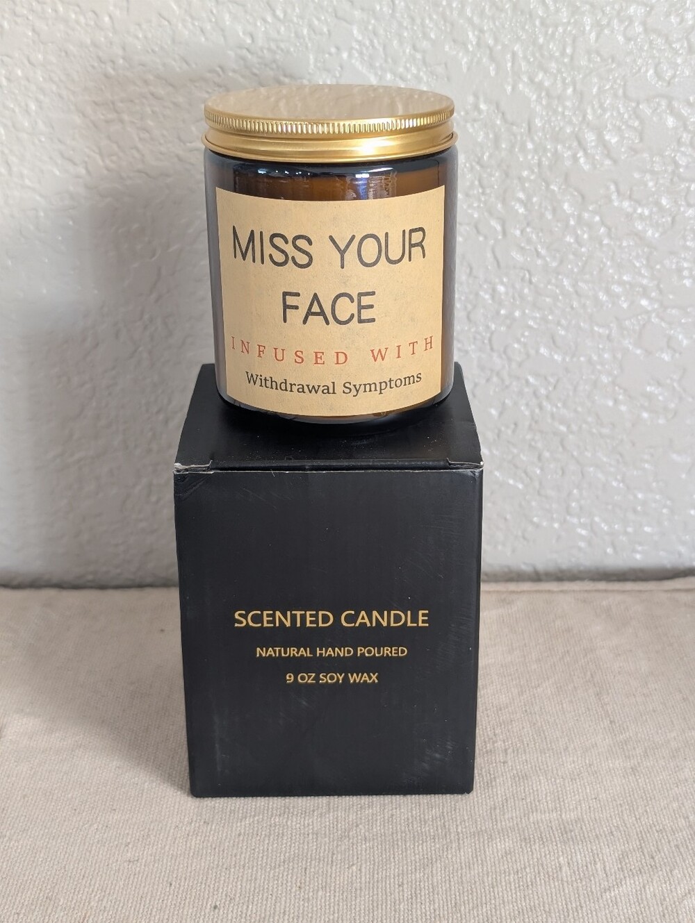 New Soy Wax Scented Candle Hand Poured 9oz Lavendar Glass Jar "Miss Your Face"
